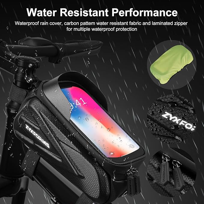 Bike Phone Front Frame Bag Bicycle Bag Waterproof Bike Phone Mount Top Tube Handlebar Bag Bike Phone Case Holder Accessories Compatible with iPhone 11 XS Max XR Fit 7”