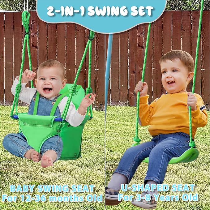 2-in-1 Toddler Swing Set - Outdoor Swing for Kids 6 Months+ with Baby Swing for Infants on Stand, Indoor & Outdoor Fun for Little Ones