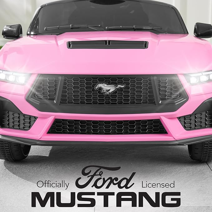 Best Choice Products Kids 12V Electric Ride On Car Officially Licensed Ford Mustang w/Parent Control, LED Lights, 2 Speeds, Bluetooth - Pink