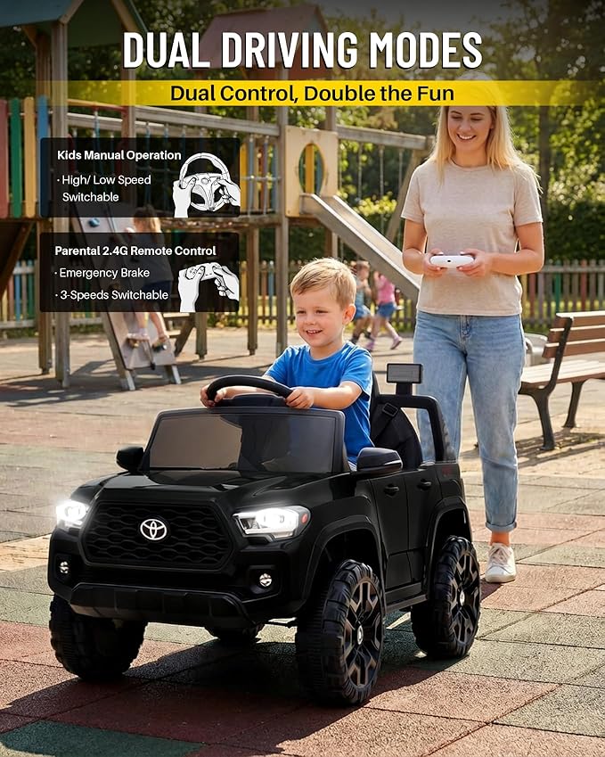 Blitzshark 12V Kids Ride on Car Licensed Toyota Tacoma Battery Powered Motorized Electric Vehicle, with Remote Control, Digital Display, Spring Suspension, Storage Space, Music &FM, Black