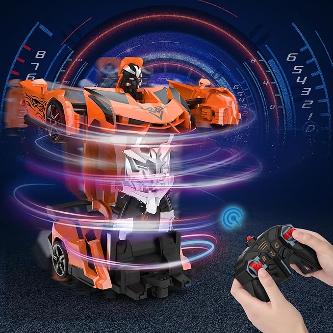 BLUEJAY Transform Rc Cars for Boys 4-7 8-12, 2.4Ghz 1:18 Scale Remote Control Car Transforming Robot, One-Button Deformation 360° Rotation and Drift Car Toy Gifts for Boys 3-5 (Orange)