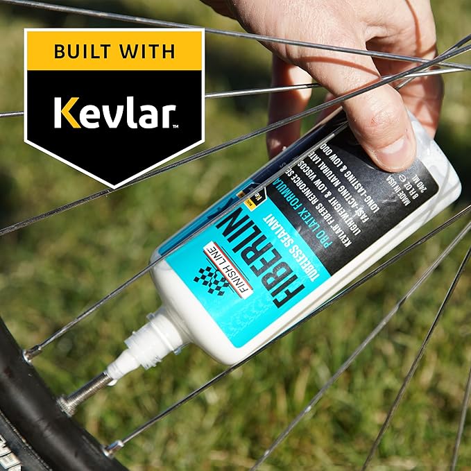 Finish Line FiberLink Pro Latex Tubeless Tire Sealant with Kevlar Technology – Long-Lasting, Low Viscosity Bicycle Sealant for Road, Gravel, Cyclocross, Mountain & Fat Bike Tires, 8 oz