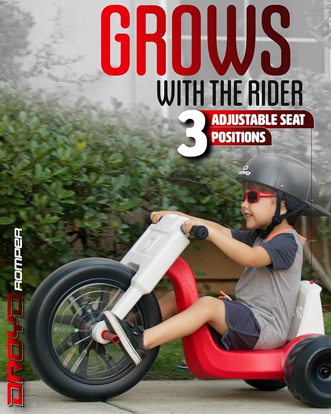 Droyd Romper Electric Tricycle for Kids 3+ Years, 24V Toy 3-6 MPH Max Speed & 45 Mins Max Long Lasting, Parental Speed Control Safe Trike with Adjustable Seat & LED Lights for Kids Gifts