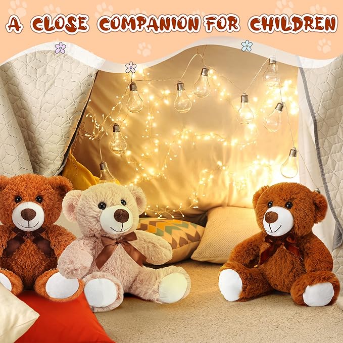 Zhanmai 18 Pcs 14 Inch Bears Stuffed Animal 2025 Graduation Gifts Bulk Plush Bear Toys for Birthday Baby Shower Party Favor(Light Brown, Dark Brown)
