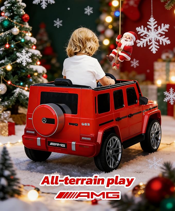 ELEMARA Licensed Mercedes-Benz AMG G63 Ride on Toys,Drivable Car for Toddler,Kids' Electric Vehicles,Dual Mode of Flashing Light/LED Light,Spring Suspension,Bluetooth,Music& Horn,Soft Start,Red