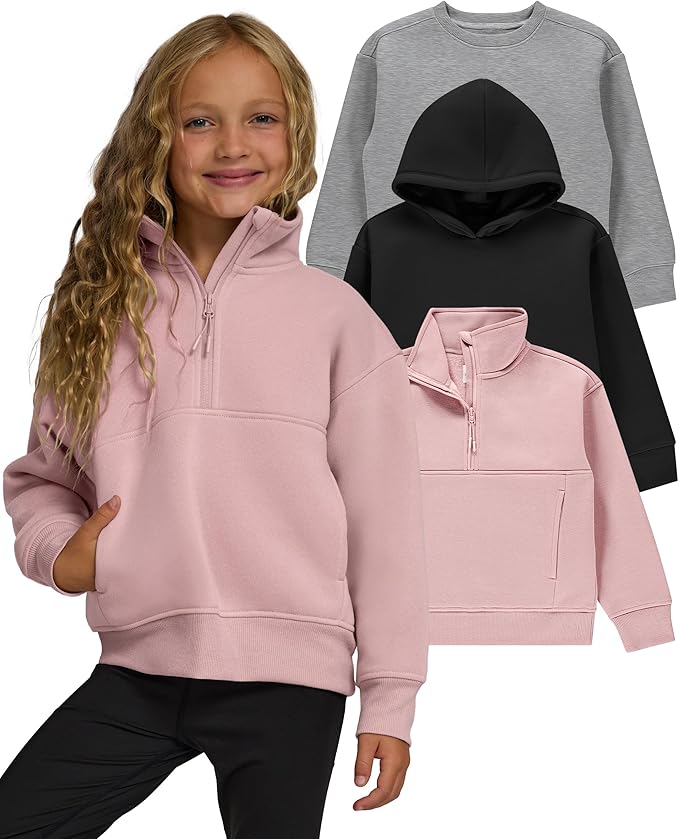 PURE CHAMP Girls Sweatshirt 3 Pack Hoodies for Teen Girls Crewneck Sweatshirt Quarter Zip hoodies Fleece Sizes 4–16 Clothing
