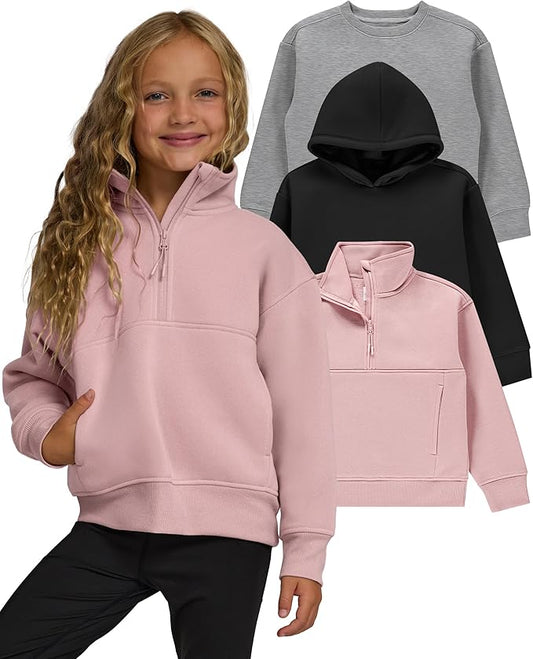 PURE CHAMP Girls Sweatshirt 3 Pack Hoodies for Teen Girls Crewneck Sweatshirt Quarter Zip hoodies Fleece Sizes 4–16 Clothing