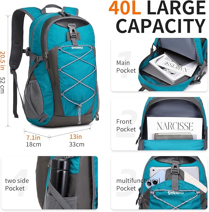 40L Hiking Backpack Lightweight Daypack Waterproof Travel Camping Backpack for Men Women Sport Packable