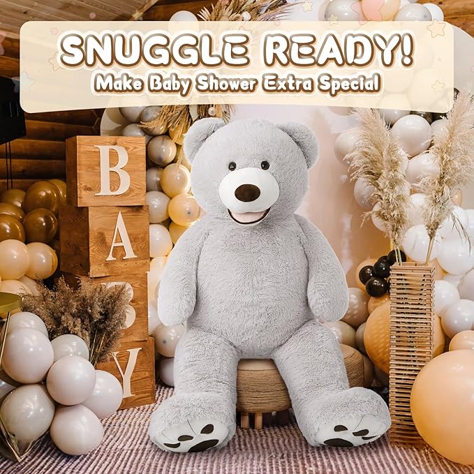 MorisMos Smile Giant Teddy Bear, 51inch Large Stuffed Bears with Big Footprints, Big Stuffed Animals Cuddly Plush Gifts for Girlfriends, Boyfriend, Gray