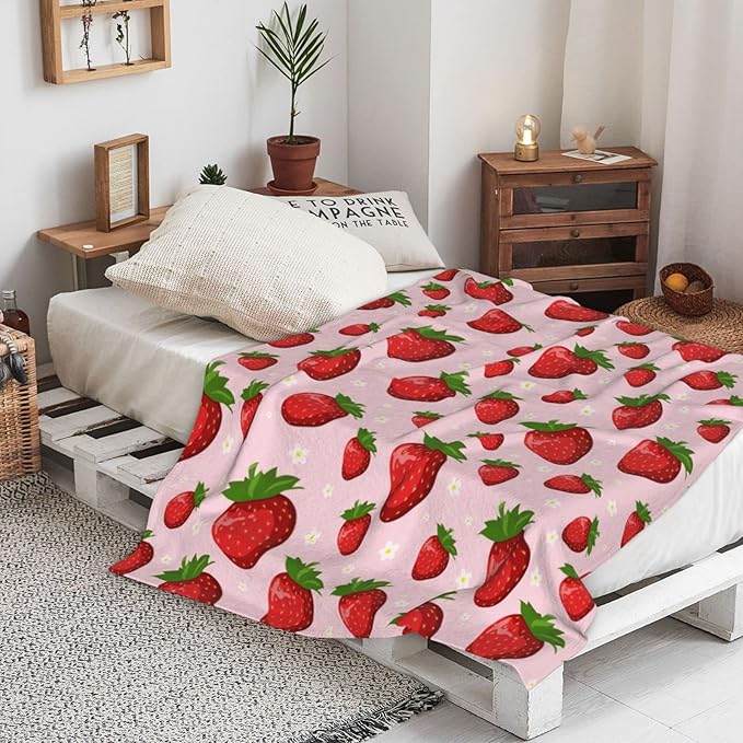 Pink Strawberry Blanket for Kids Girls, Soft Lightweight Strawberry Throw Blanket for Sofa Bed Traveling Camping Gifts Idea 50x60 inches
