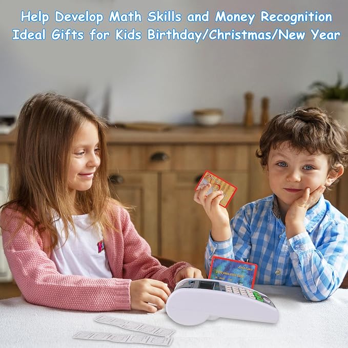 Payment Terminal Toys, Point of Sale Terminal with Light and Sound, Cash Register Toy with Credit Cards and Recipts, Pretend Play Toy for Children Age 3 and Up