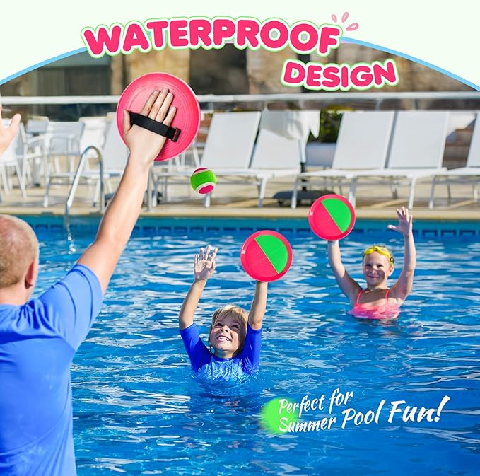 Toss and Catch Ball Set for Toddlers Kids Adults - 4 Pack - Beach Toys Pool Toys Outdoor Yard Games for Family- Sturdy & Water-Resistant - Classic Gift for Boys Girls 3 4 5 6 7 8 9 10 11 12+ Years Old