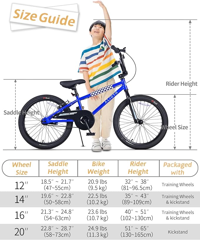 12 14 16 20 Inch Kids Bike BMX Style Bicycle with Training Wheels for 2-14 Years Old Toddlers Boys Girls Coaster Brake Multiple Colors