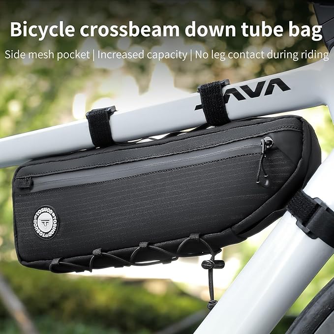 Bike Frame Bag - 3 Multi-Position Straps Secure Mount, Full-Side Zipper Quick Access, 2L Scratchproof Storage, Universal Fit