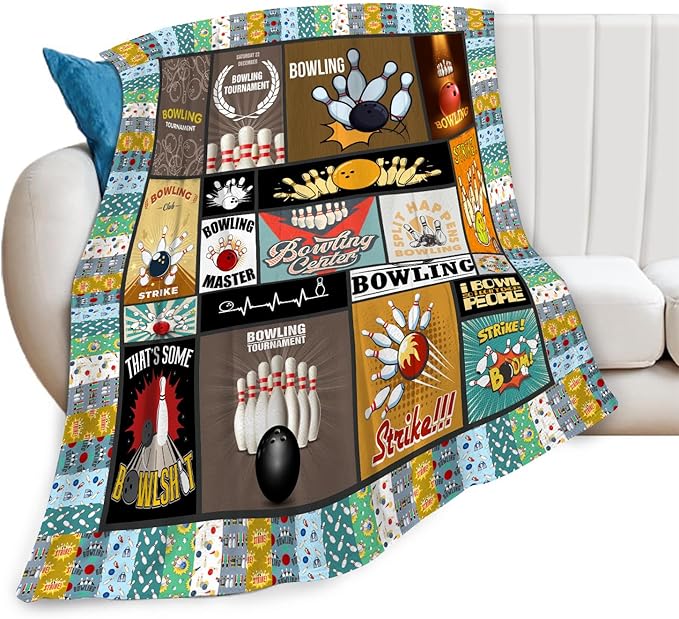 Bowling Blanket Bowling Throw Blanket Gifts for Bowling Lovers Kids Girls Boys Adults Women Men Super Soft Cozy Plush Fluffy Fuzzy Fleece Blanket Decor 40''X50''