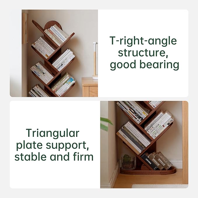 10 Tiers Bookshelf, Standing Tree Bookshelf, Creative Multi-Layer Bookcase, Standing Bookcase Rack Book Storage Organizer Shelves for Study, Bedroom, Office Walnut