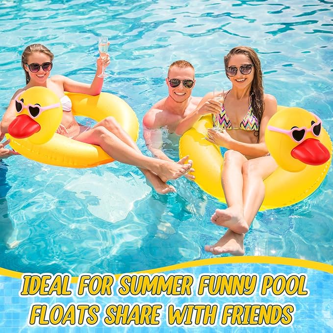 Hungdao 2 Pcs Funny Duck Pool Floats Large 39.4'' Rubber Ducks Floatie Inflatable Tube Swim Ring Giant for Summer Beach Swimming Pool Carnival Birthday Party Floaty Supplies Adults(Sunglasses)