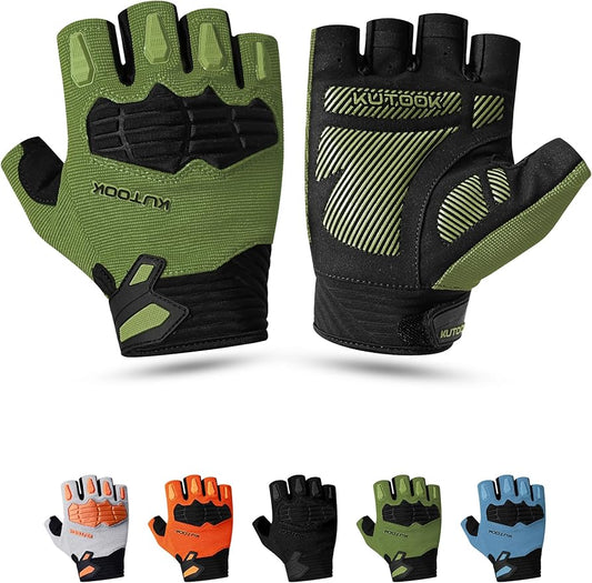 KUTOOK Mountain Bike Gloves for Mmen Fingerless with Wrist Guard Anti-Slip for Dirtbike Riding Fitness Training Outdoor Sports