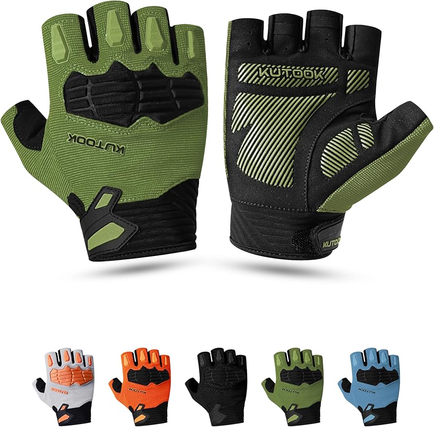 KUTOOK Mountain Bike Gloves for Mmen Fingerless with Wrist Guard Anti-Slip for Dirtbike Riding Fitness Training Outdoor Sports