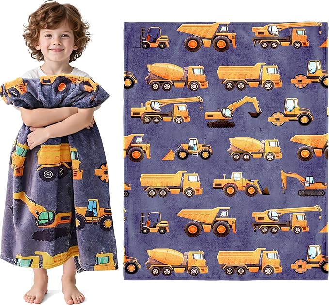 Wajade Kids Construction Truck Blanket for Boys Soft Fleece Kids Blanket for Couch Sofa Bedroom 3D Vehicles Excavator Cars Throw Blanket 60"x80"