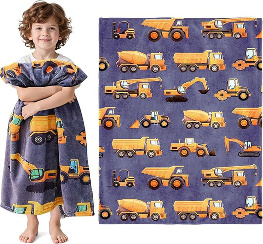 Wajade Kids Construction Truck Blanket for Boys Soft Fleece Kids Blanket for Couch Sofa Bedroom 3D Vehicles Excavator Cars Throw Blanket 60"x80"