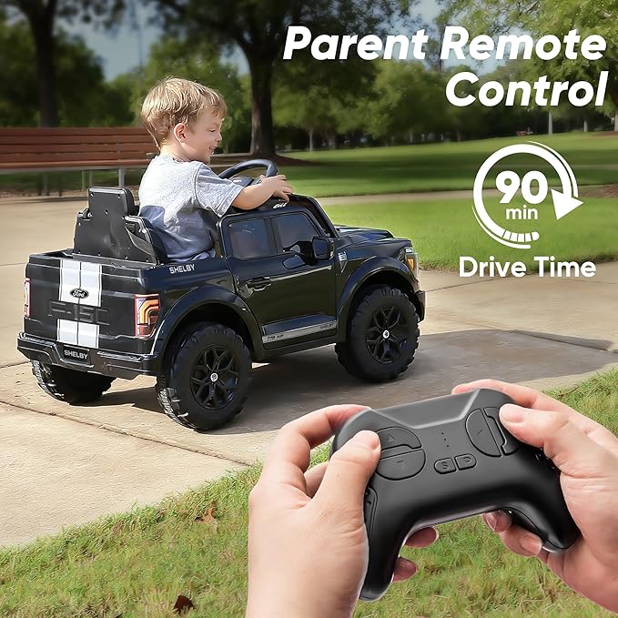 Licensed Ford Shelby F-150 24V Kids Ride on Toy, Electric Car for Kids with Remote Control, 400W Motors - Black