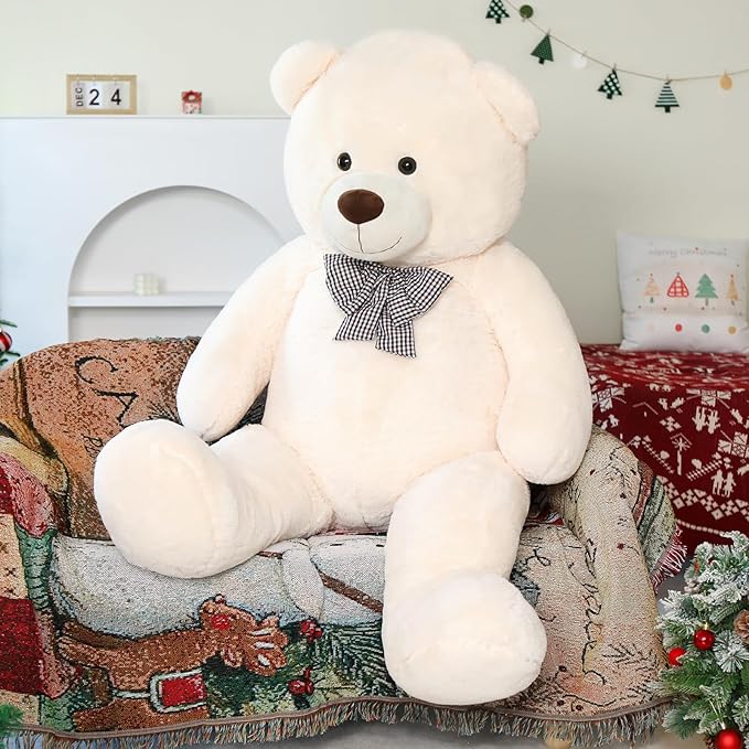 MaoGoLan Giant White Teddy Bear Stuffed Animal 5 Feet,Soft Cuddly Smiling Face Big Teddy Bear Plush Gift for Boyfriend Girlfriend