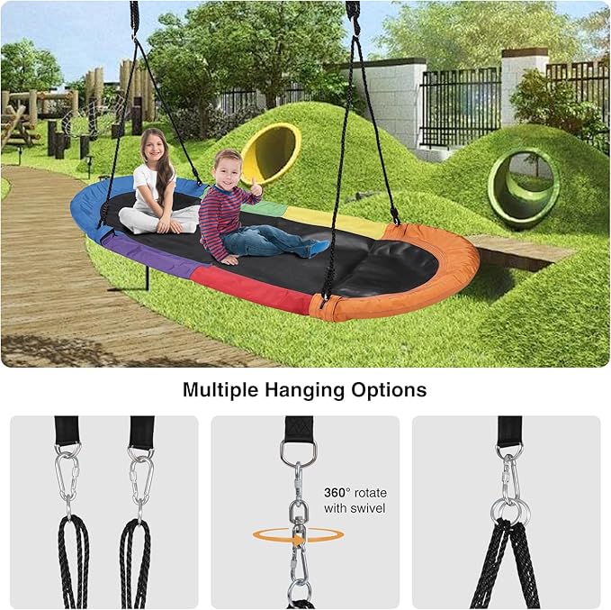 RedSwing 65" Saucer Swing for Kids, Giant Platform Swing for Outdoor Playground, Flying Oval Surf Swing Strong Heavy Duty, 500lbs Weight Capacity, Easy to Asssemble, Rainbow