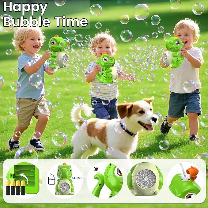 Automatic Bubble Machine Dinosaur Toys: T-Rex Bubbles Gun for Kids & Toddlers - Outdoor Party Play Bubble Toy - Idea Gift for Easter, Birthday, Christmas