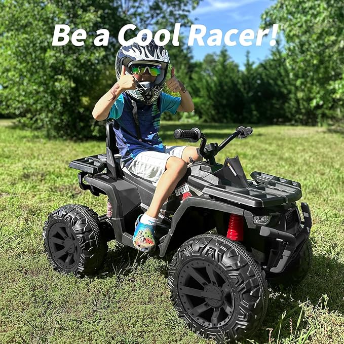 12V Kids 4 Wheeler ATV, 2-Seater Electric ATV Four Wheeler for Big Kids with Bluetooth, 14.4" Big Wheels - Black