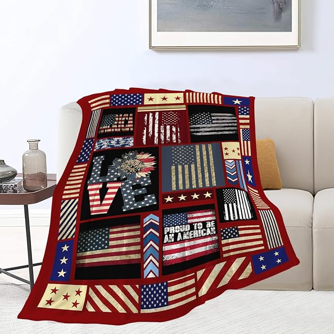 Veteran Blanket American Flag Throw Blanket Veterans Day Gifts for Men Women Adults Super Soft Cozy Plush Fluffy Fuzzy Fleece Blanket Decor 40''X50''
