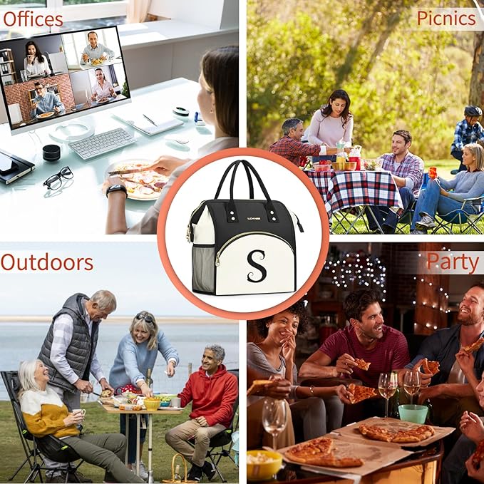 Personalized Lunch Box for Women, Initial Reusable Insulated Lunch Bag, Wide-Open Adult Lunchbox Cooler Lunchbag, Leakproof Lunch Tote for Picnic Work Outdoors, Christmas Gift for Women, A