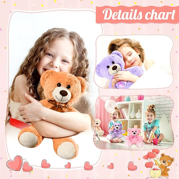 Skylety 10 Pcs Bears Bulk Stuffed Animal Plush Toys 10-14 Inches Birthday Party Favors(Cute Colors)