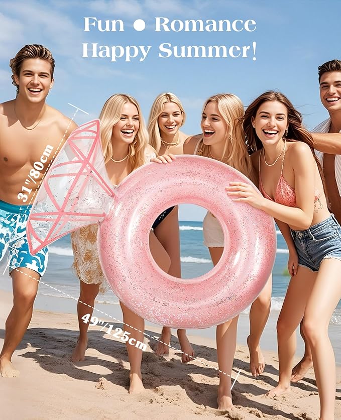 HeySplash Pool Floats, Inflatable Diamond Ring Pool Float, Large Engagement Ring Floatie for Bachelorette Party, Swim Tube River Lake Wedding Bride Stagette Decor Fun Toy Raft Adults, Rose Gold