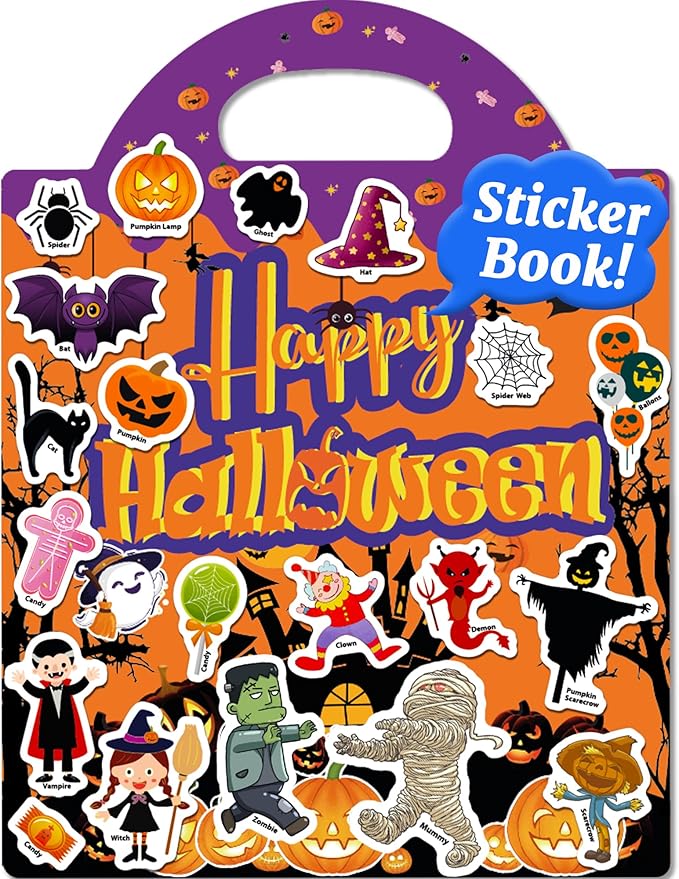 Benresive Reusable Sticker Book for Toddlers 2-4 Years, Fun Travel Stickers for Kids, Waterproof Sticker Books for Toddlers 1-3, Crafts Activities for Toddler 1-3 2-4 3-5 - Halloween