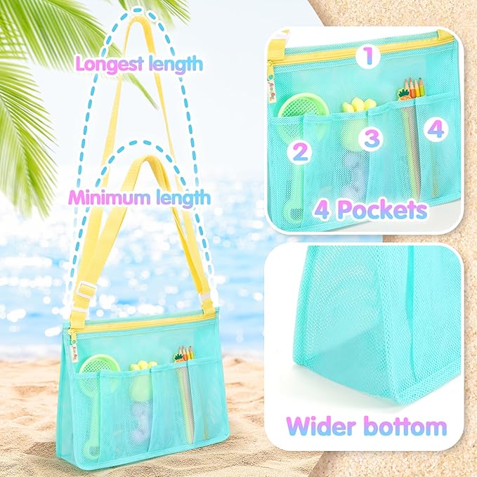 Tagitary Beach Toys Mesh Beach Bags for Kids with Zipper Collapsible Mesh Seashell Collecting Swim Pool Lake Sand Toy Storage, Boys and Girls Teens Summer Vacation Essentials