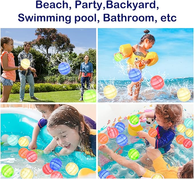 Reusable Water Balloons for Kids, 24PCS Refillable Latex-Free Silicone Water Bomb with Mesh Bag, Summer Toys Beach toys Swimming Pool Party Supplies Bath Toy Outdoor Idea Gift for Kids