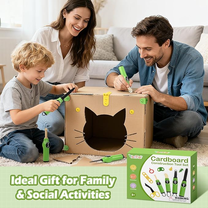 Vanplay Cardboard Cutter for Kids - Cardboard Tools for Kids, Cardboard Cutting Tool Set with Fold-Roller & Gloves, STEM Educational Construction Toys Gift for 5-9 Year Old Boys Girls