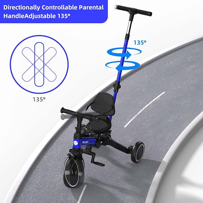 Glaf Tricycle for Toddlers 1-3 Toddler Bike Tricycles with Push Handle 2-4 Years Baby Bike Boys and Girls Balance Bike Birthday Toys with Removable Pedals Adjustable Seat Height and Backrest (Blue)