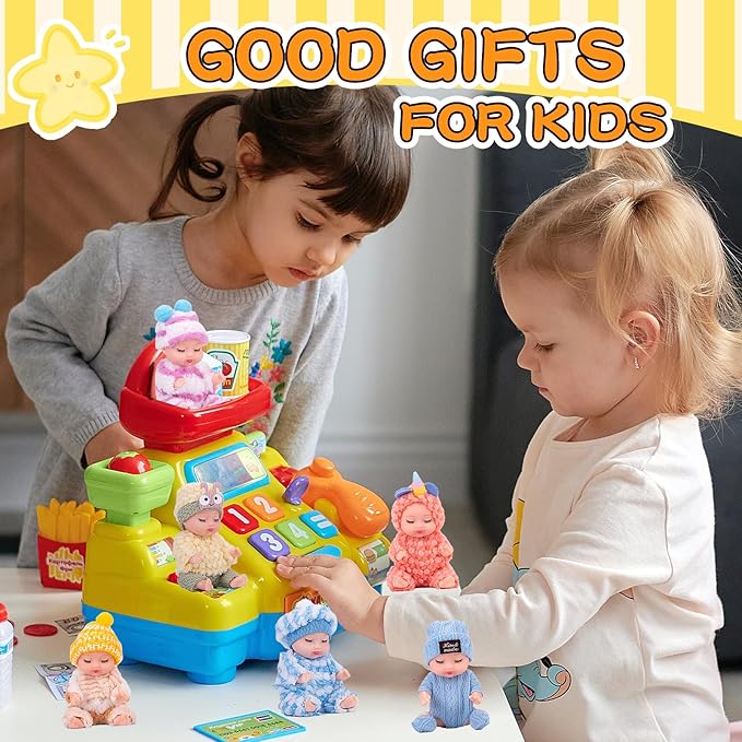 4 Inch Mini Baby Dolls 6pcs Gift Set Included Cute Small Baby Doll with Clothes Suitability Kids 3 and Up Birthday Christmas (Pink)