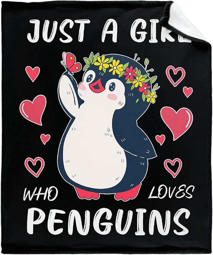 Just Girl Loves Penguins Blanket Soft Blankets and Throws Flannel Cozy Lightweight Quilt Gift Perfect for Bed Sofa Couch-120 x90 Extra Large for Family