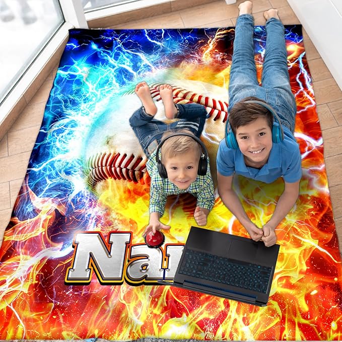 Baseball Gifts for Kids Teens Adults - Personalized 80x60 Inches Twin Size Lightweight Soft Flannel Blankets for Sports Lovers Baseball Throws Decor Ideas