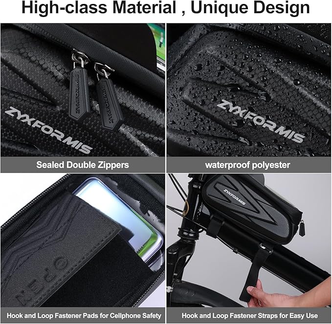 Bike Phone Front Frame Bag Bicycle Bag Waterproof Bike Phone Mount Top Tube Handlebar Bag Bike Phone Case Holder Accessories Compatible with iPhone 11 XS Max XR Fit 7”