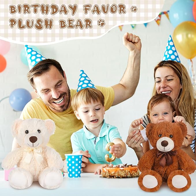 Zhanmai 12 Pcs 14 Inch Bear Stuffed Animal Bulk Operation 2025 Graduation Gifts Bulk Plush Stuffed Bear for Bridal Anniversary Shower Gifts(Light Brown, Dark Brown, White, Grey)