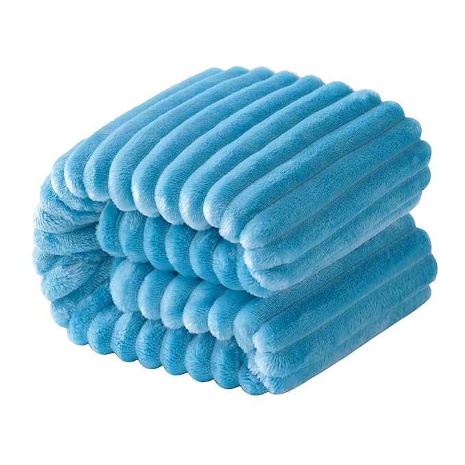 NTBAY Plush Flannel Oversized Baby Blanket, 50X60 Inches Soft and Warm Toddler Blanket with Striped Texture Nursery Bed Blanket for Stroller, Crib, Travel, Baby Gift, 50"x60", Blue