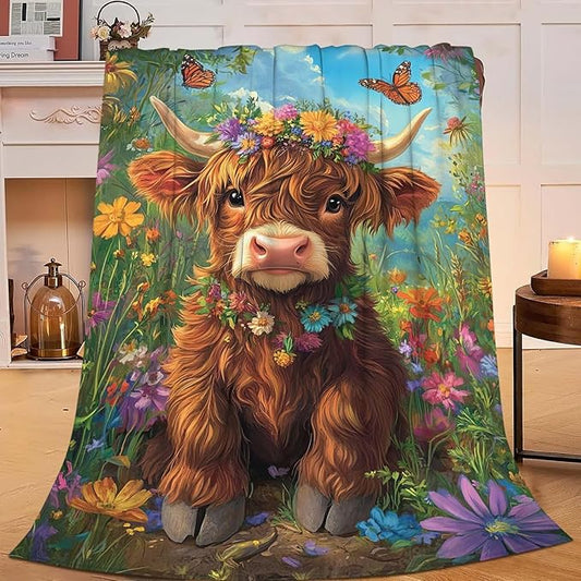 Highland Cow Throw Blanket Highland Cattle Stuff Gifts for Kids Girls Boys Adults Women Man Soft Cozy Warm Plush Fluffy Fuzzy Fleece Blanket Decor 40''X50''