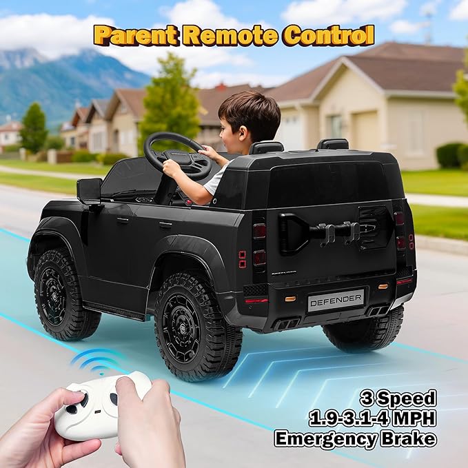 24V Licensed Land Rover 2 Seater Ride on Car for Kids, Battery Powered Electric Car Ride on Vehicle with Parent Remote Control, LED Light, Spring Suspension, Suitable for Aged 3-8, Black