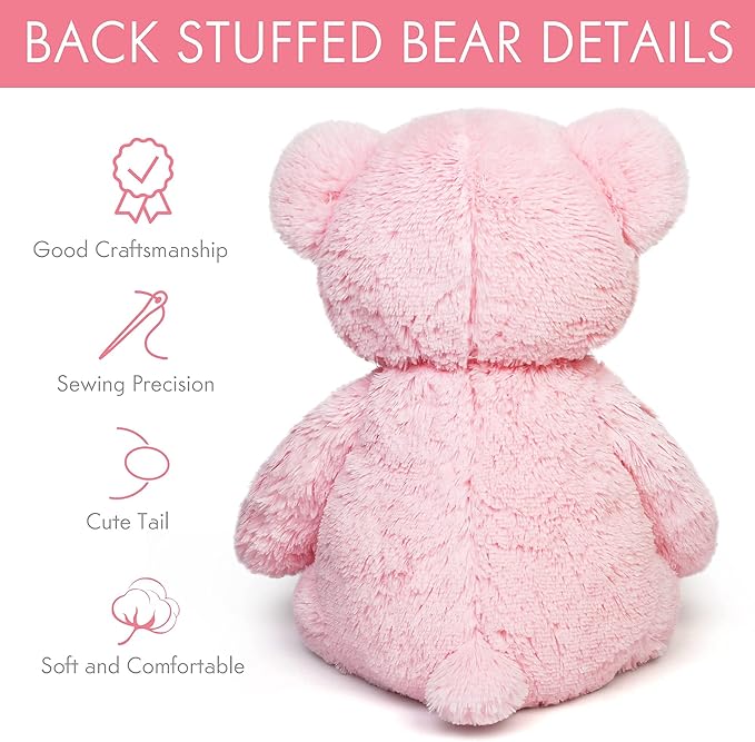LotFancy Teddy Bear Stuffed Animals, 20 inch Pink Stuffed Bear, Cute Plush Toy with Footprints, Plushies for Kids Baby Toddlers on for Girlfriend, Easter Decoration