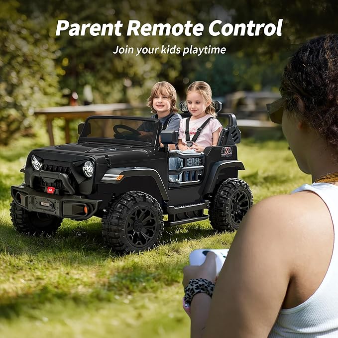 2 Seater Ride on Car Toy, 24V 4WD Electric Car for Kids 4-8 with Remote Control, 4x200W Motors, Capacity 150 lb - Black