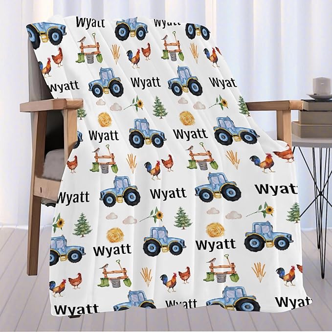 Custom Farm Tractor Blanket with Name Personalized Farm Tractor Blankets for Girls Boys Women Men Customized Blanket Gifts for Birthday 40"x50"for Kids/Small Pets